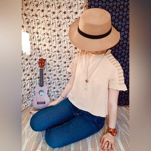 Free People ❉ Sweetie Smocked Mock Neck Ribbed Crop Top Peach Tan Cantaloupe XS